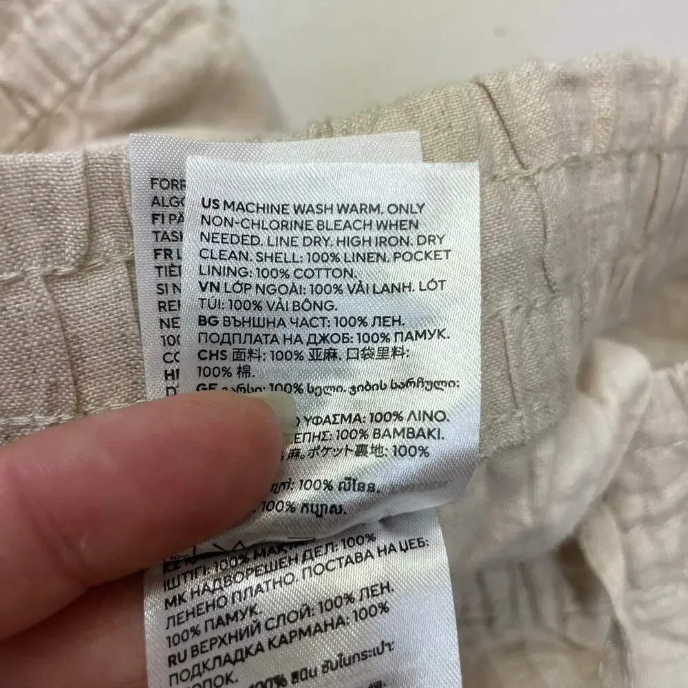H&M Beige Linen Pants Women's Size XXL 100% Linen NWT Minimalist Coastal